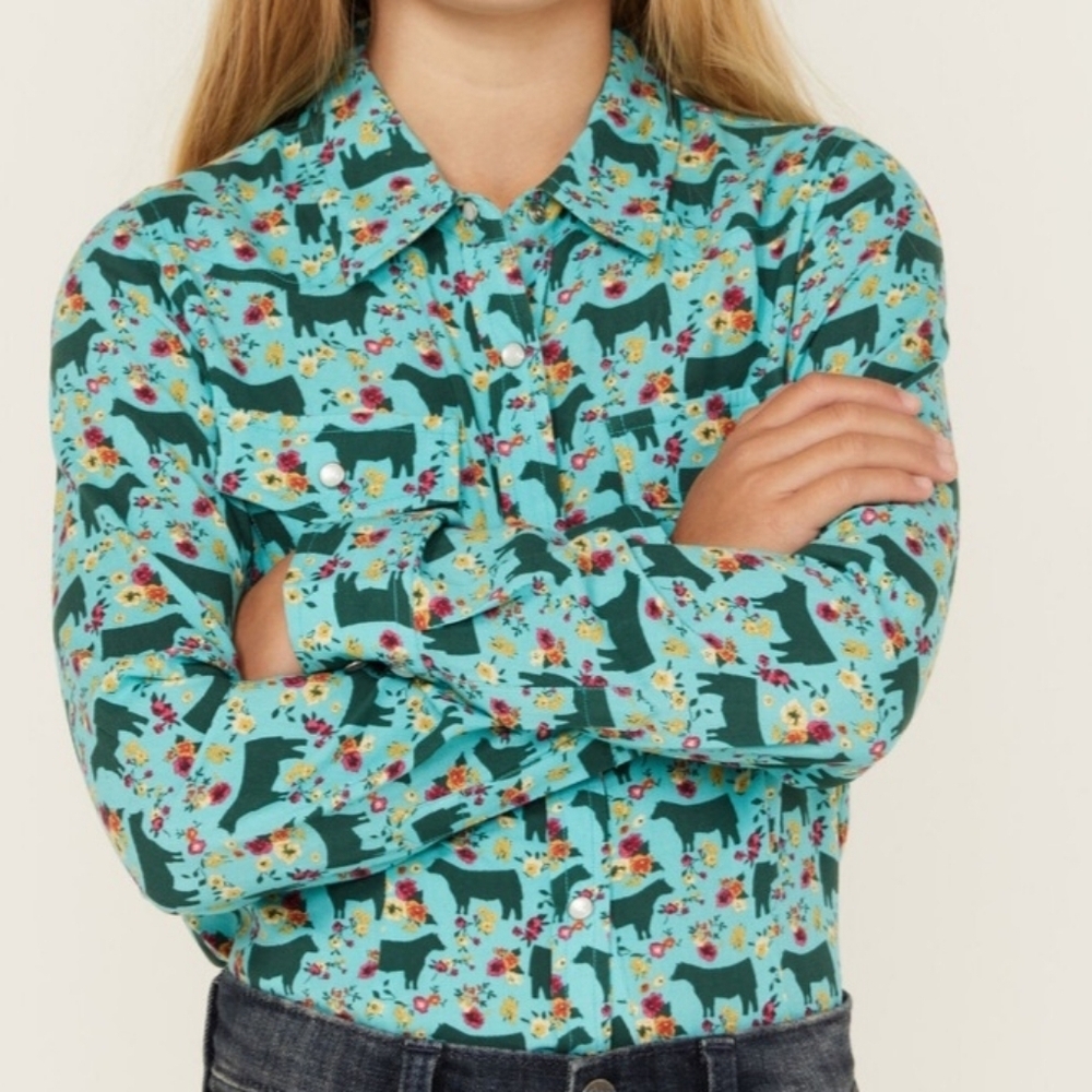 Kids Floral Button Down Shirt - Blue